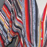 Mustard Seed Colorful Stripe V Neck Batwing Button Crop Tie Front Top S Photo 6