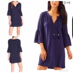 Lilly Pulitzer Size M Del Lago Tunic Navy Dress Tassel Ties Bell Sleeve Beach Photo 2