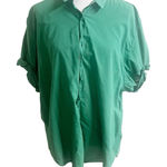 Xirena Channing Short Sleeve Button Shirt In Palm Green Size XL Cotton Ruffled Photo 0