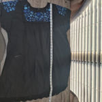 AQUA  Black‎ Blue Embroidery Eyelet Floral Short Sleeve Mini Dress size L Photo 3