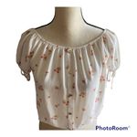 PaperMoon Beautiful ivory floral top, peasant style with gold buttons down the front, ties at the sleeve, very lightweight, elastic waist, like new, size small  Photo 0