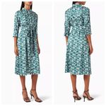 MARELLA Diana Midi Shirt Dress in Satin Green Size 6 long sleeve Photo 2