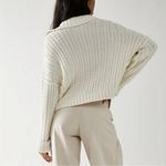 Free People  Size XL Traveler Cable Knit Pullover V Neck Sweater Creme Neutral Photo 11