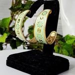 Boho Gold with Pastel Green Design Half Hoop Earrings New Photo 0