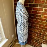 Elegant Blue White Striped Long Sleeve Shirt Dress 1960s 1970s Vintage Work Wear Size 14 Photo 9