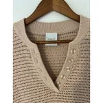 Varley  Callie Knit Boxy Split V-Neck Short Sleeve Top Open Knit Moonlight Tan M Photo 8