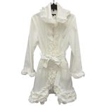 Samuel Dong Ivory Trench Coat with Ruffle Accents Jacket Dress Zip Up size small White Photo 4
