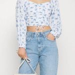 Hollister Floral Smocked Linen Crop Top in Blue Combo Photo 1