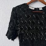 Kazar Black Silk Vintage Beaded Short Sleeve Mini Cocktal Dress Size Large Photo 3