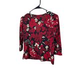 j.t.b. Y2K Red Black White Floral VNeck 3/4 Sleeve Stretchy Blouse‎ Small Photo 6