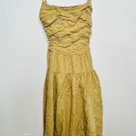 TOCCIN Women's Brown Khaki Square Neck Ruched Bodice Tie Waist Midi Dress Size 8 Photo 3