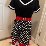 Swing dress black white red polka dot red belt 36" waist Size L Photo 1