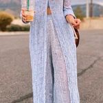 ZARA WRINKLE-LOOK Semi-Sheer HIGH WAIST PANTS w/ Elastic Waist BLUE/WHITE NEW Photo 1