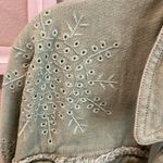 She & Sky  sage green embroidery distressed stap button jacket drop shoulder Photo 1
