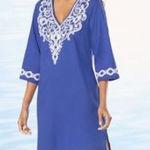 Soma Royal Blue & White Embroidered Long Sleeve Tunic Swim Cover Up XS Photo 0