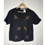 Vintage KATHIE LEE Womens Large Cardigan Sweater Short Sleeve Black Embroidered Photo 0
