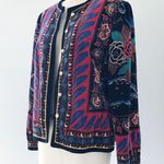 vintage • 1980s printed velvet jacket Saxton Hall floral peacock black red blue Size M Photo 5