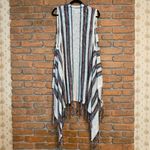 Torrid  Womens 2X Cardigan Ivory Striped Fringe Long Vest Boho Sleeveless Duster Photo 2