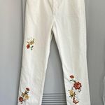 Reformation White Floral Embroidered Cynthia Straight Jeans Photo 9