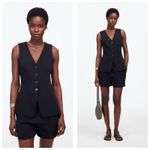 Madewell  Cutaway Black Long Vest Size 10 Minimalist Preppy Chic Euro Photo 1
