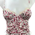 For Love & Lemons Red Satin Silk Lace Floral Ruched Cami Crop Tank Top Size XS Photo 2