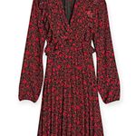 EXPRESS | NWT | XL | Floral Red Rose Ruffle Front Pleated V-Neck Valentine Dress Photo 3