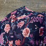 Lucky Brand Navy Blue Floral Blouse Size L Long Sleeve Bohemian Lightweight Top Photo 4