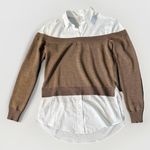 Pearl By Lela Rose 100% Wool Long Sleeve Blouse, Size XS New Brown Photo 1