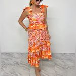 THML  Floral midi maxi dress bows tie straps square neck smocked tiered ruffle Photo 2