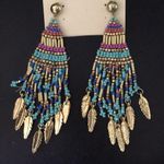 Badgley Mischka  colorful Beaded & Feather Earrings Photo 0