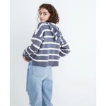 Madewell  Striped Olney Henley Hooded Sweater Sunfaded Indigo Size S Photo 1