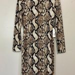 Leith Women’s Long Sleeve Snake Print Dress Tan Taupe Size Small NWT Photo 0