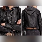 Free People  We The Free Black Hooded Faux Leather Jacket Photo 1
