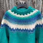 VTG 100% Wool Granola Cabin Core Fair Isle Nordic Sweater Blue Size M Photo 1