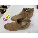 Fergalicious Womans By Fergie Bizzy Booties 10 M Tan Back Zip Cut Out Block Heel Photo 2