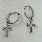 Cross Dangle Drop Earrings for Men Women Hip Hop Punk Streetwear Unisex Style Silver Photo 0