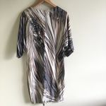AXARA PARIS MIDI DRESS BEIGE ABSTRACT‎ PRINT SIZE 4 Brown Photo 4