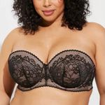 Torrid Curve Strapless Bra Womens 44D Black Sexy Floral Lace Padded Underwire Size undefined Photo 0