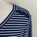 Fred David Top Womens XL Navy Striped Crochet Lace Long Tie Sleeve Scoop Neck Photo 1