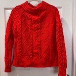 J.Crew Vibrant Red Cable Knit Sweater Chunky Winter Mock Neck Small Orange Photo 0