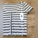 American Eagle  Women’s‎ Sz XS White/Black Stripe Snap Front Baby Doll Tee Photo 7