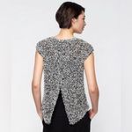 Eileen Fisher  Sweater L Black White Fuzzy Cross Open back Chunky Casual Travel Photo 1