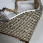 Badgley Mischka  Crystal Espadrille Wedge Platform Sandals Silver Leather Size 5 Photo 10