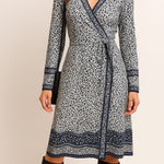 Hale Bob Chic‎ Wrap Dress Animal Print V Neck Long Sleeve Belted Midi Women's Photo 0