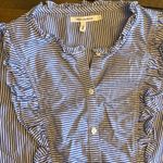 Avec Les Filles Avec‎ les Filles blue and white striped ruffle button up long sleeve size S Photo 3