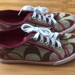 Coach  women’s leatherware signature lace up sneakers size 5.5 brown, tan & pink Photo 2
