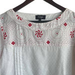 Taaga Top Women L White Red Crew Neck 3/4 Sleeve Artsy Print Lightweight Size L Photo 4