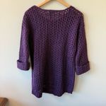 AQUA Purple Open Knit Crochet Pullover Sweater Photo 3