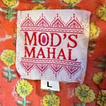 Mod’s Mahal Indian Cotton Block Print Retro 70s Button Down Shirt Size Large Orange Photo 3