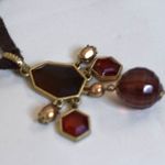 Source Unknown VTG Signed V Brown Suede Deep Red Stones Gold Tone 16" Gothic Pendant Necklace Photo 2